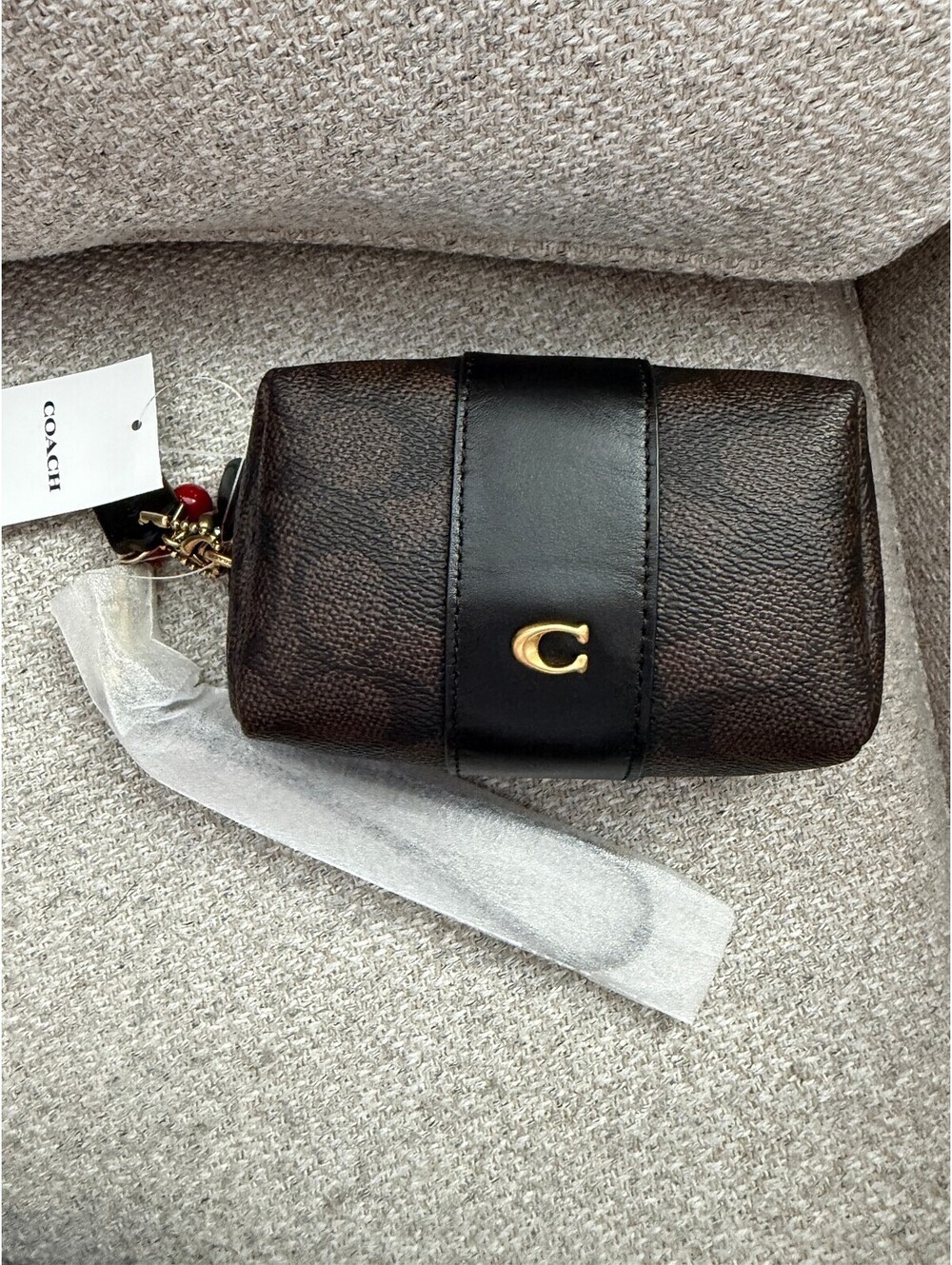 NWT Coach Mini Cosmetic Cherry Charm Pouch Signature Canvas CFT61